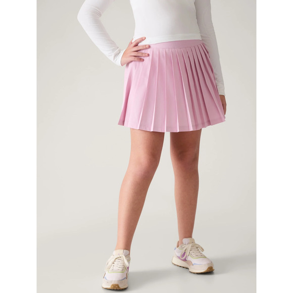 Athleta Girl Pleat Perfect Skort S 7 Pink Pocket Skirt Shorts Elastic Waist Logo - Picture 1 of 9